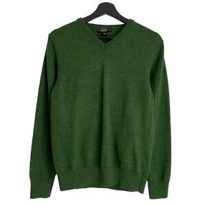Simons Made In Italy 100% Merino Wool Soft Green V-Neck Sweater Unisex Academia